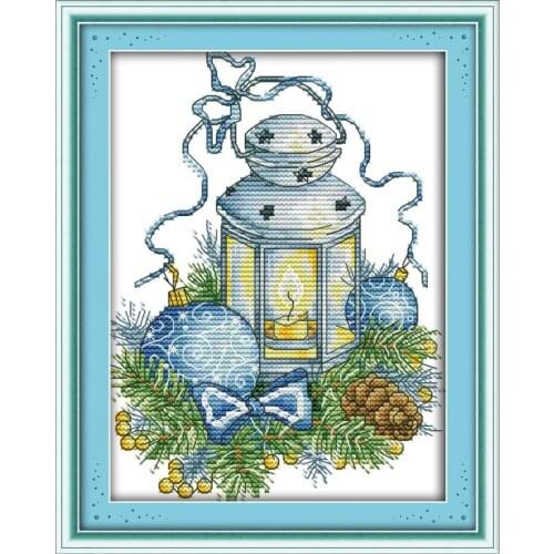 Joy Sunday The Blue Christmas Lights Counted Cross Stitch11&14CT DIY Embroidery Needlework Sets for Home Decor Handmade DIY Gift