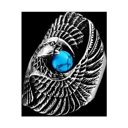 1pc Newest Blue Stone Eagle Eye Ring 316L Stainless Steel Jewelry Band Party Cool Ring