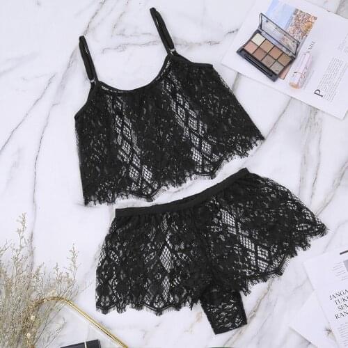 Babydoll Sleepwear Shorts Lace Suit Womens Top Erotic Lingerie Lace Set Underwear Sleepwear нижнее белье для женщин Lingerie