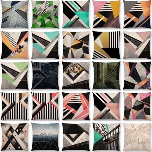 Colorful Blocks Layers Stripes Geometric Combination Gold Lines Gorgeous Prints Cushion Cover Throw Pillow Case 45x45cm