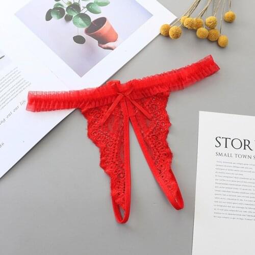 Floral Lace Open Crotch Panties Womens Sexy Thongs Low Waist Seamless Bowknot G-strings Solid Color Underpants Lenceria Encaje