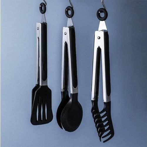 BBQ Kitchen Tools Nylon Noodle Tongs Pasta C Food Clip Steel Handle Lock Design Barbecue Clip Clamp Blcak Cooking Utensils