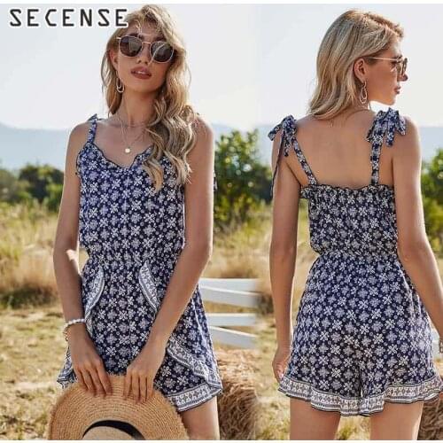 Summer Floral Jumpsuit Ruffle Spaghetti Strap Jumpsuit Holiday Prairic Chic Women Fashion 2021 SECENSE