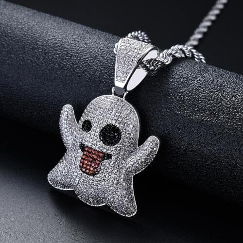 Hip Hop Iced Out Bling CZ Zircon Funny Spit Tongue Rapper Ghost Necklaces & Pendants For Men Rapper Jewelry
