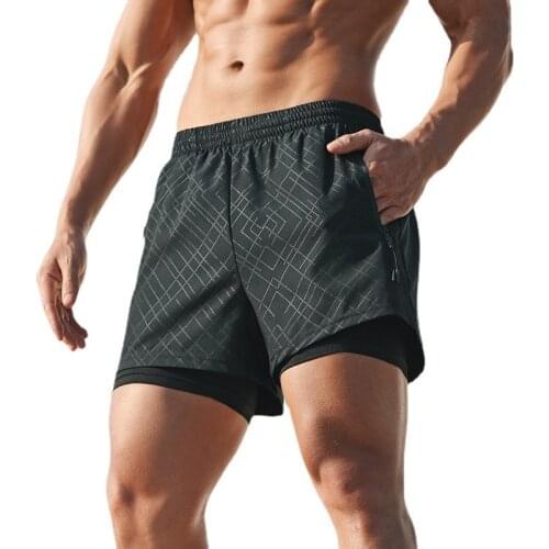 2021 Summer New Men Sports Shorts men Casual Workout Male Zip pocket Quick Dry double-deck Shorts Sportswear Jogger Shorts men