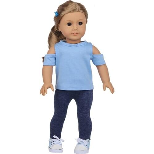 New Fashion Blue Suit Set Doll Clothes Jean Lotus Leaf Shoulder T-shir For 1/3 BJD SD Dolls Fit 43 Cm Baby Born Dolls