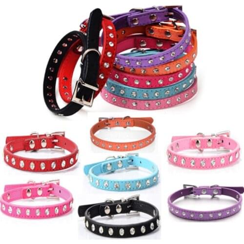 Diamond crystal cool leather dog collars small dogs 7 color cashmere cattle collars for pets cat dog leads cat collar wholesale