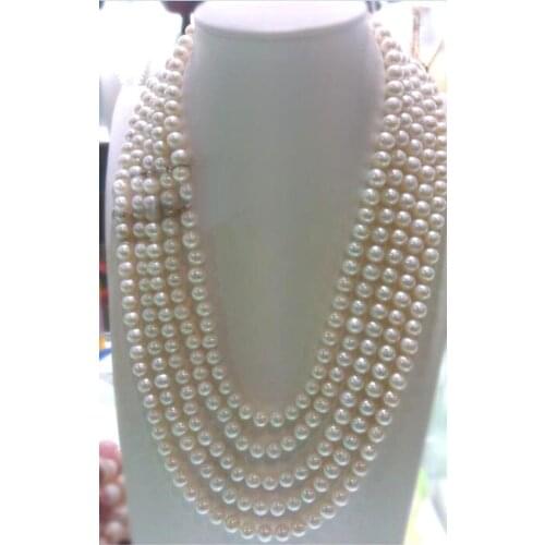 Wholesale 5rows natural AA 7-8mm white freshwater pearl necklace
