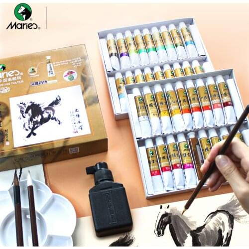 Maries Chinese Painting Pigment 12ML 12/18/24/36 Colors Ink Painting Paste Water Color Pigment Students/Beginners Supplies