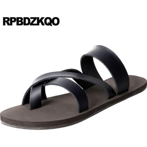 Runway Summer Designer Shoes Men High Quality Leather Sandals Slip On Gladiator Black Roman Soft Toe Loop Luxury Slippers Slides