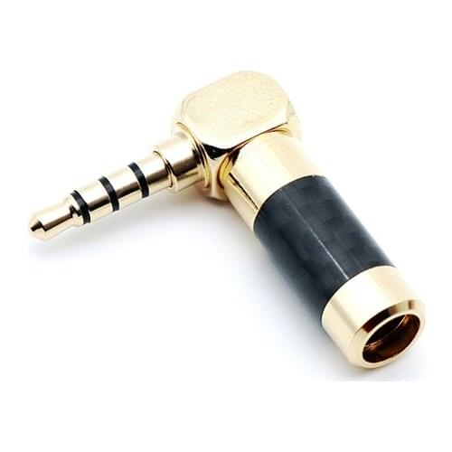 Angle Carbon Fiber Adapter Audio Jack 3.5mm 4 Pole Stereo Male Plug Gold Plated Wire Solder Connector