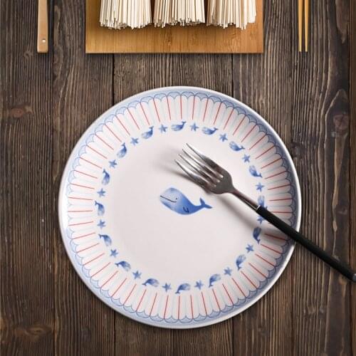 Vajilla Dinner Plates Tableware Plates For Food Dishes Porcelain Cartoon Whale Dessert Pratos Serving Dinnerware Decoration Tray