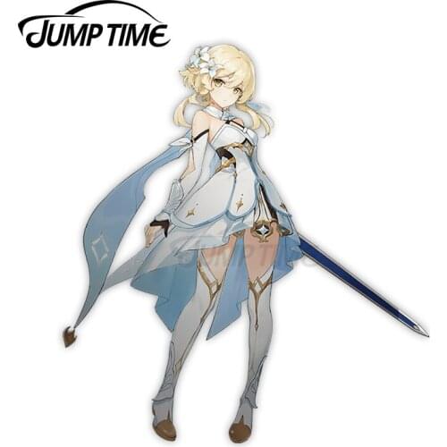 Jump Time 13 x 8cm For Genshin Impact Traveler Car Stickers Bumper Anime Surfboard Decal Windshield Motorcycle Bumper Decoration
