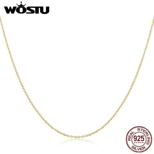 WOSTU Classic Basic Cable Chain Necklace 925 Sterling Silver Lobster Clasp Adjustable Gold Color Necklace Chain Fashion Jewelry