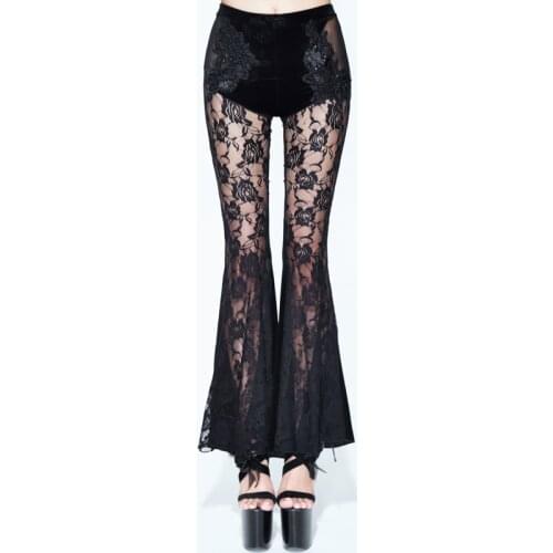 EVA LADY Womens Gothic Daily Flare Trousers Tight Sexy Perspective Lady Elastic Waist Long Pants