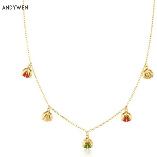 ANDYWEN 925 Sterling Silver Gold Joanne Ingrid Charm Long Chain Choker Beads Women Long Chain Wedding Jewelry Apple Red Enamel J