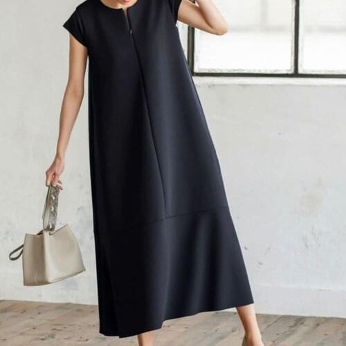 New 2021 Summer Women Plain Ol Dress Short Sleeves A-line Mid-calf Korean Style Dress Daily Simple Casual Dresses Vestidos