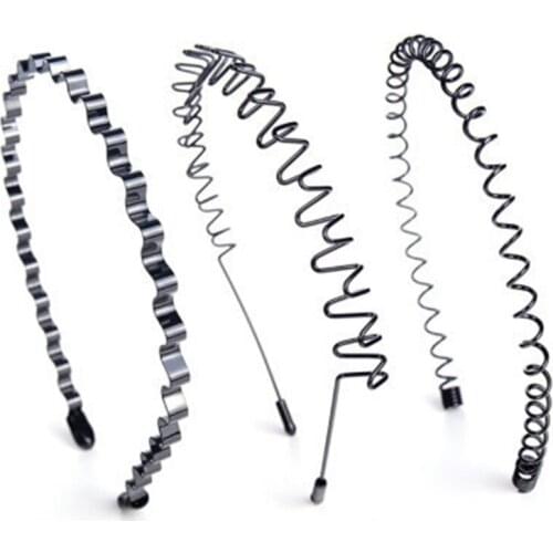 1set Metal Headbands Elastic Wavy Spring Headpiece Fashion Unisex Sport Headwear Multi-style Non Slip Hair Accessories