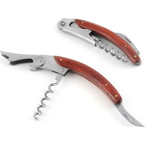 100Pcs/Lot Wine Bottle Opener Wood Handle Corkscrew Open Easy Stainless Steel Knife Multi-Function Portable Screw Kitchen Tool