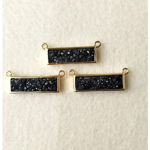 5pcs Gold color Slim Rectangle Agat e Druzy Bar Geode Pendant Connector Double Bail DIY Making Bracelet necklace Jewelry CT83