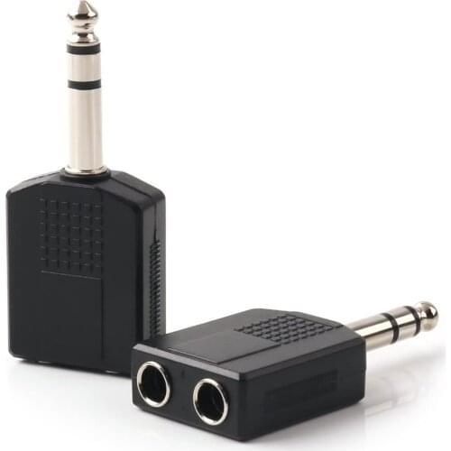 6.35mm 1/4" Y Splitter Stereo Plug male to 2 female 6.35mm Jack Audio Adapter 50pcs/lot