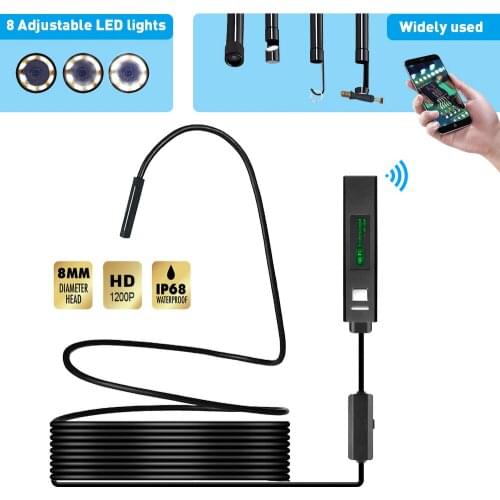 1200p Car Endoscope 8mm Camera 8 Led 2.0mp Industrial Inspection Tool Borescope Cam Ip68 Waterproof Fit For Iphone Android Phone