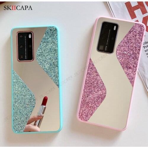 Biling Glitter Makeup Mirror Shockproof Case For Huawei P40 P30 Lite P Smart 2021 Hard PC Phone Cover For Honor 9A 9X 10 9 Lite