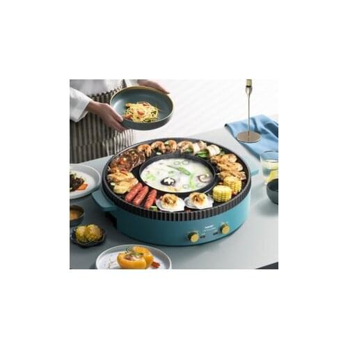 BBQ Hot Pot Electric Pan With Rinse And Grill Function For Family Party Indoor Electronic Barbecue Pan For 3-8 people