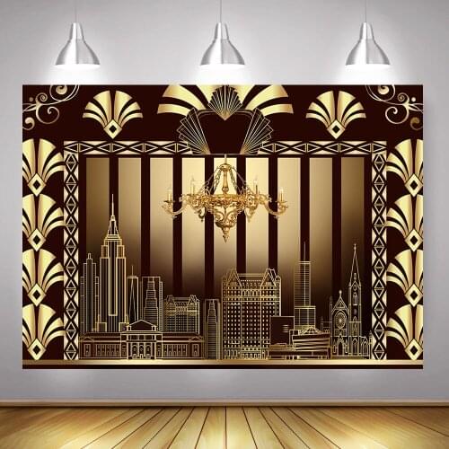 Great Gatsby Theme Birthday Party Photography Backdrop Wedding Bridal Shower Background Golden Building Banner Photo Studio