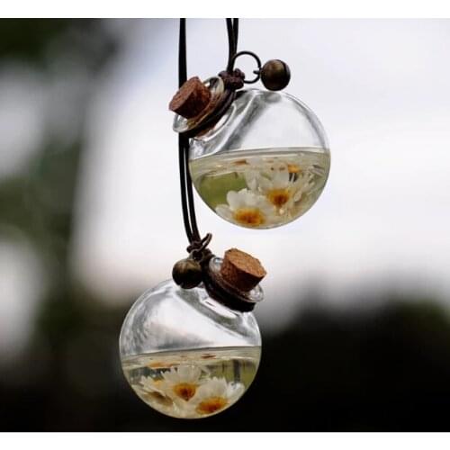 Creative Car Perfume Empty Bottle with Flower Pendant Jewelry Car Perfume Art Small Fresh Glass Ball Bottle 5pcs/lot