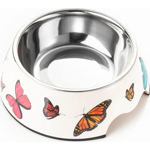 Butterfly Style Small & Large Dog Bowl Melamine Plastic Stainless Steel Bowl Pet Dog & Cat Feeding and Watering Supplier