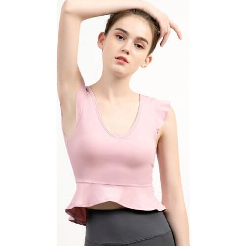 Fashion quick-drying sports vest nude yoga vest ruffled blouse with chest pad summer superior