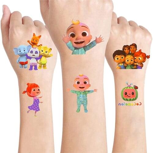 Cartoon Cocomelon Theme Tattoo Stickers Kids Birthday Party Decorations Word Party Tattoo Sticker Baby Shower Party Supplies