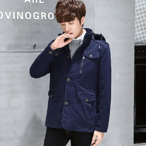 New Mens Casual Winter Thick Warm Coat Hooded Parka Fleece Male Top Coats Khaki Green Black Navy T150