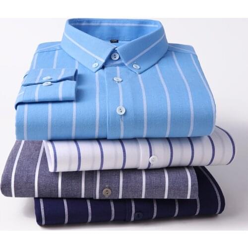 BROWON Autumn Oversized 100% Cotton Striped Shirts Mens Long Sleeve Shirt Slim Business Casual Shirt Korean Shirts for Men