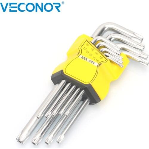 9 Pcs Set Durable Metric Torx Chrome Vanadium Key Star Wrench Tool Screwdriver T10 T15 T20 T25 T27 T30 T40 T45 T50