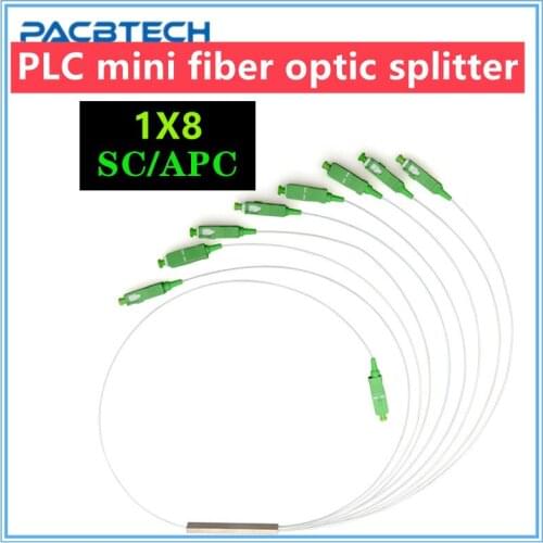 Optical Splitter SC APC 0.9mm 1X8 FTTH Fiber Optic Splitter PLC FBT Optical Coupler Singlemode Simplex Steel Pipe PVC