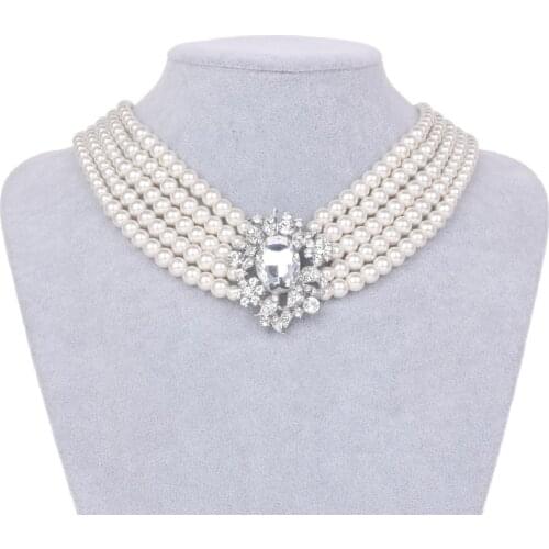HOWAWAY 2020 new Hepburn theme party round imitation pearl collar necklace multi-strand collar 20s necklace accessories
