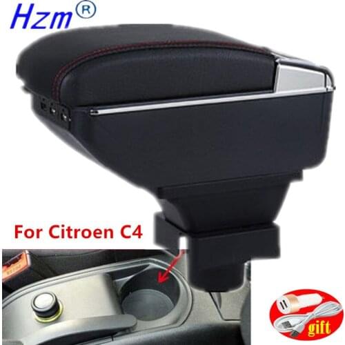 For Citroen C4 Hatchback Armrest For Citroen C4 Car Armrest box Retrofit parts Storage box car accessories Interior USB LED