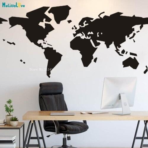 Simple Geometric Square Shapes World Map Wall Sticker Large Size Home Decoration Living Room Office Large Size Art Murals YT3172