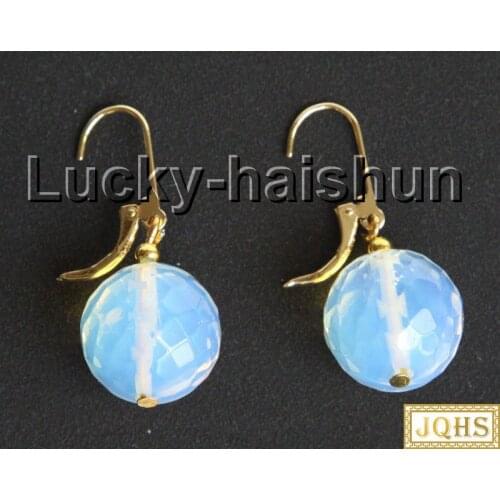 Genuine dangle 16mm round moonstone earrings hoop j11011