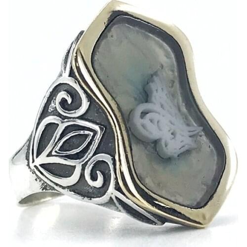 Light Blue Effective Cabochons Tuğra Silver Men 'S Ring