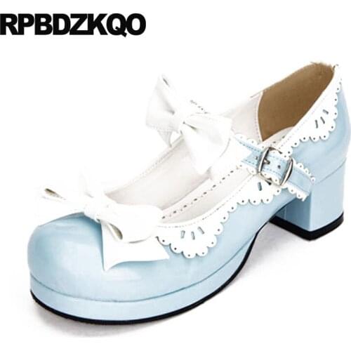 Crossdresser 12 44 bow ankle strap 11 43 multi colored big size round toe thick 4 34 lolita patent leather us 13 ladies shoes