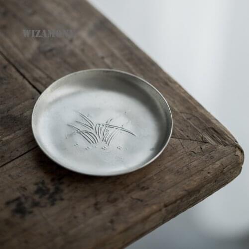 WIZAMONY Handmade Tin Coaster Creative Orchid Tea Cup Saucer Tea Cup Heat Proof Mat Tea Tray Tea Mat Kung Fu Tea Ceremony