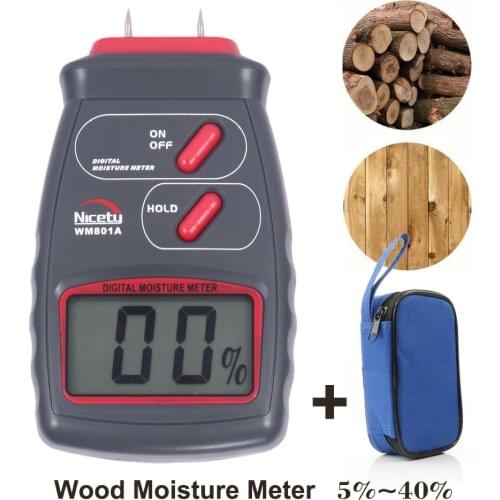 WM801A 5-40% Four Pins Digital Wood Moisture Meter Wood Humidity Tester Hygrometer Timber Damp Detector Large LCD Display