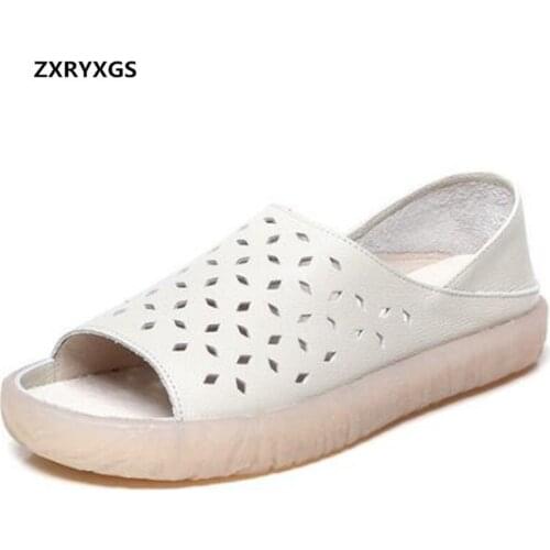High Quality Hollow Soft PU Leather Sandals Summer Women Shoes Sandals 2020 New Fish Mouth Women Sandals Flat Casual Sandals