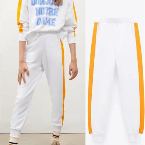 2021 Women Patchwork Stripe Sweatpants Pants Vintage Elastic Waist Drawstring Tie Female Harajuku Ankle Trousers Ropa Mujer