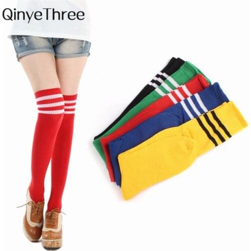 Women Fashion Thigh High Sexy Warm Cotton Over The Knee Socks Striped Activewear Bright Color Long Stockings Casual Sport