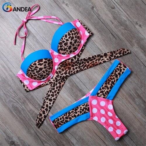 2019 summer Push Up swimsuit Beach Bandeau women Print Leopard Swimwear thong bathing suit bikini Set brazilian maillot de bain