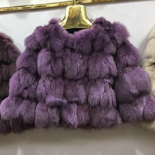 Women real fox fur coat o-neck fur outerwear female three quarter sleeve short design patchwork fox fur jacket